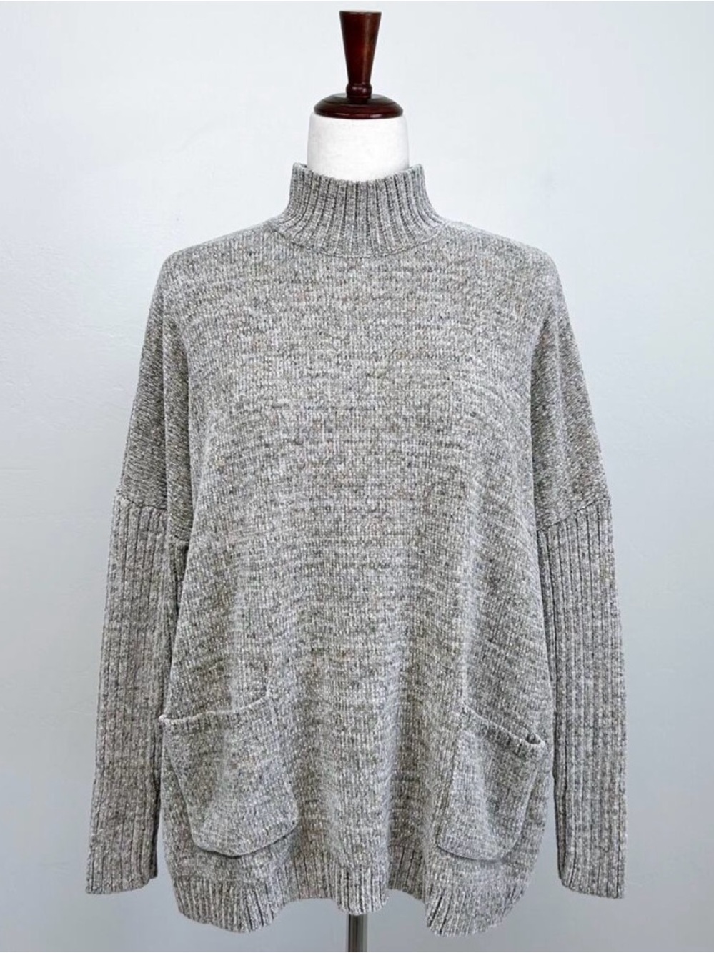 J. Jill Chenille Patch Pocket Mock Neck Drop Shoulder Boxy Knit Sweater SMALL